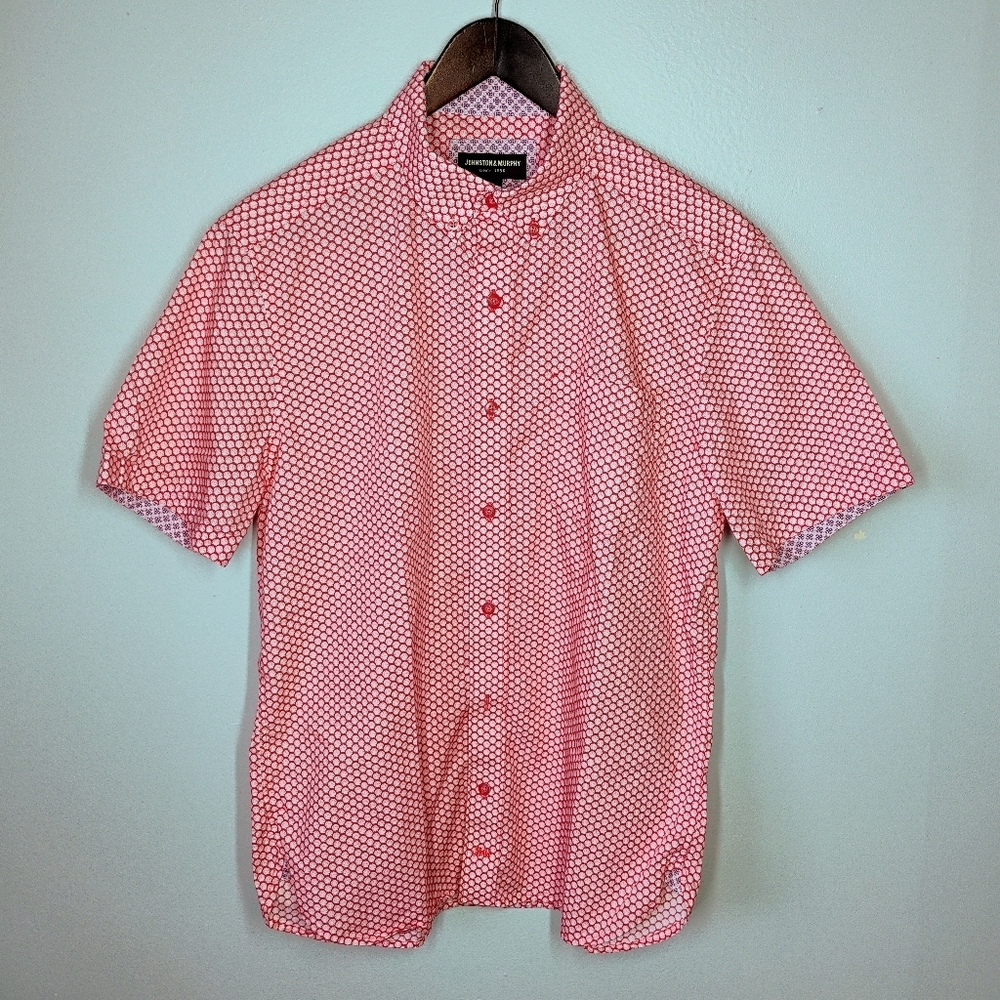 Johnston & Murphy Orange Seashell Print Short Sleeve Button Down Shirt Small